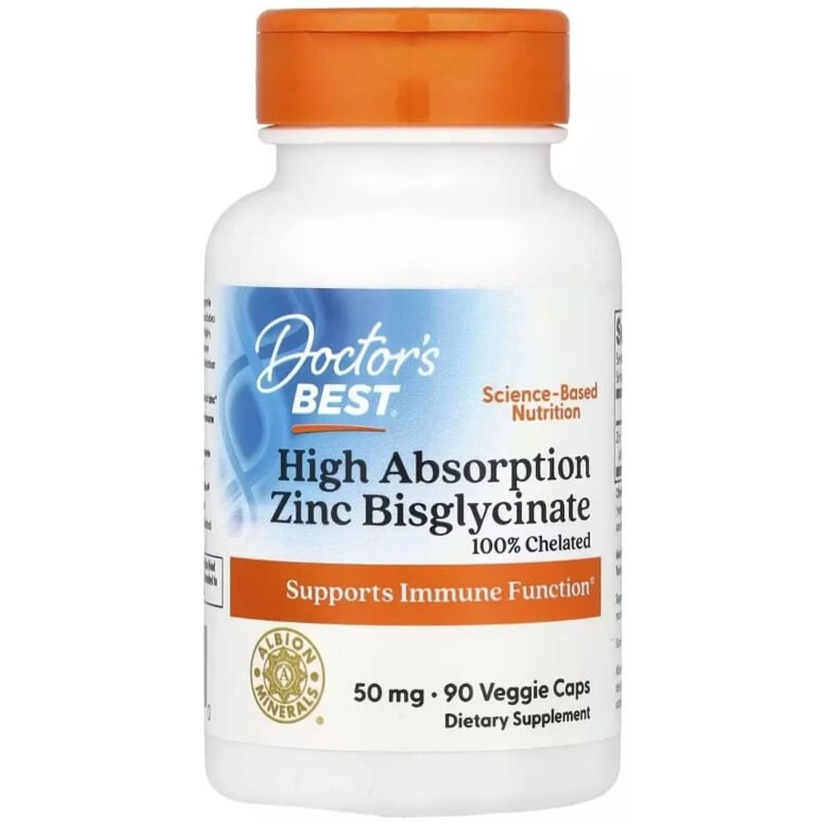Цинк бісгліцинат, 50 мг, Zinc Bisglycinate, Doctor's Best, 90 вегетаріанських капсул: ціни та характеристики