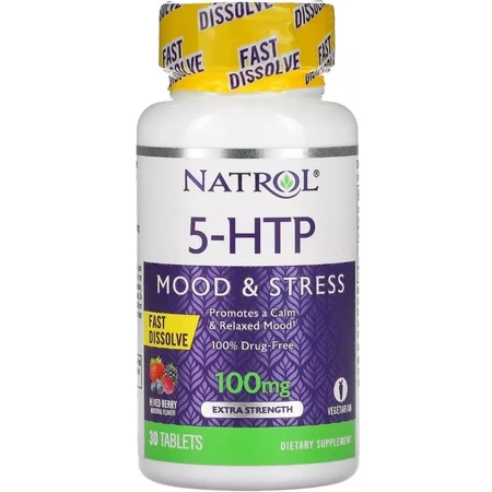 5-HTP (Гидрокситриптофан) быстрорастворимый, 100 мг, вкус диких ягод, 5-HTP, Natrol, 30 таблеток: цены и характеристики