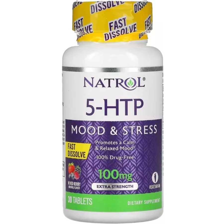 5-HTP (Гидрокситриптофан) быстрорастворимый, 100 мг, вкус диких ягод, 5-HTP, Natrol, 30 таблеток: цены и характеристики