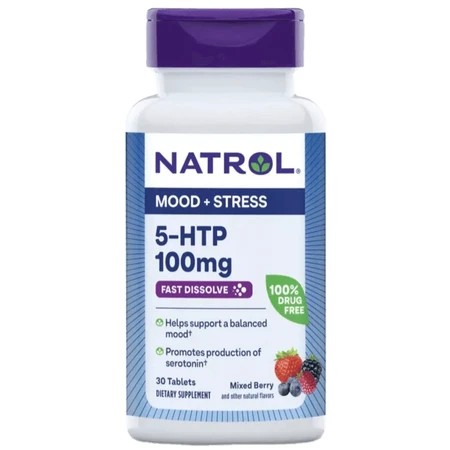 5-HTP (Гидрокситриптофан) быстрорастворимый, 100 мг, вкус диких ягод, 5-HTP, Natrol, 30 таблеток: цены и характеристики