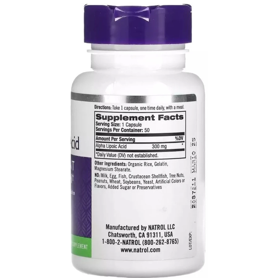 Альфа-липоевая кислота, 300 мг, Alpha-Lipoic Acid, Natrol, 50 капсул: цены и характеристики