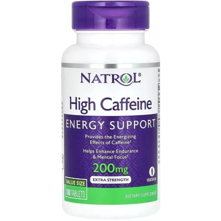 Кофеин высокоэффективный, 200 мг, High Caffeine, Natrol, 100 таблеток: цены и характеристики
