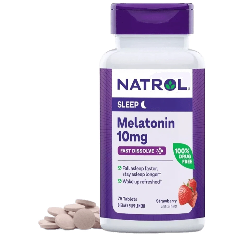 Мелатонин быстрорастворимый, 10 мг, вкус клубники, Melatonin, Fast Dissolve, Natrol, 75 таблеток: цены и характеристики
