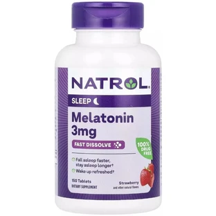 Мелатонин быстрорастворимый, 3 мг, вкус клубники, Melatonin, Fast Dissolve, Natrol, 150 таблеток