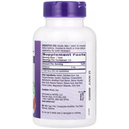 Мелатонин быстрорастворимый, 3 мг, вкус клубники, Melatonin, Fast Dissolve, Natrol, 150 таблеток: цены и характеристики