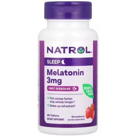 Мелатонін швидкорозчинний, 3 мг, смак полуниці, Melatonin, Fast Dissolve, Natrol, 90 таблеток: ціни та характеристики