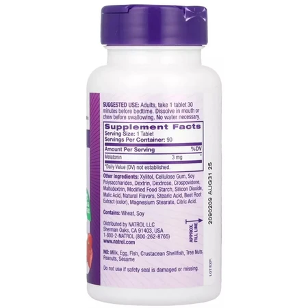 Мелатонін швидкорозчинний, 3 мг, смак полуниці, Melatonin, Fast Dissolve, Natrol, 90 таблеток: ціни та характеристики