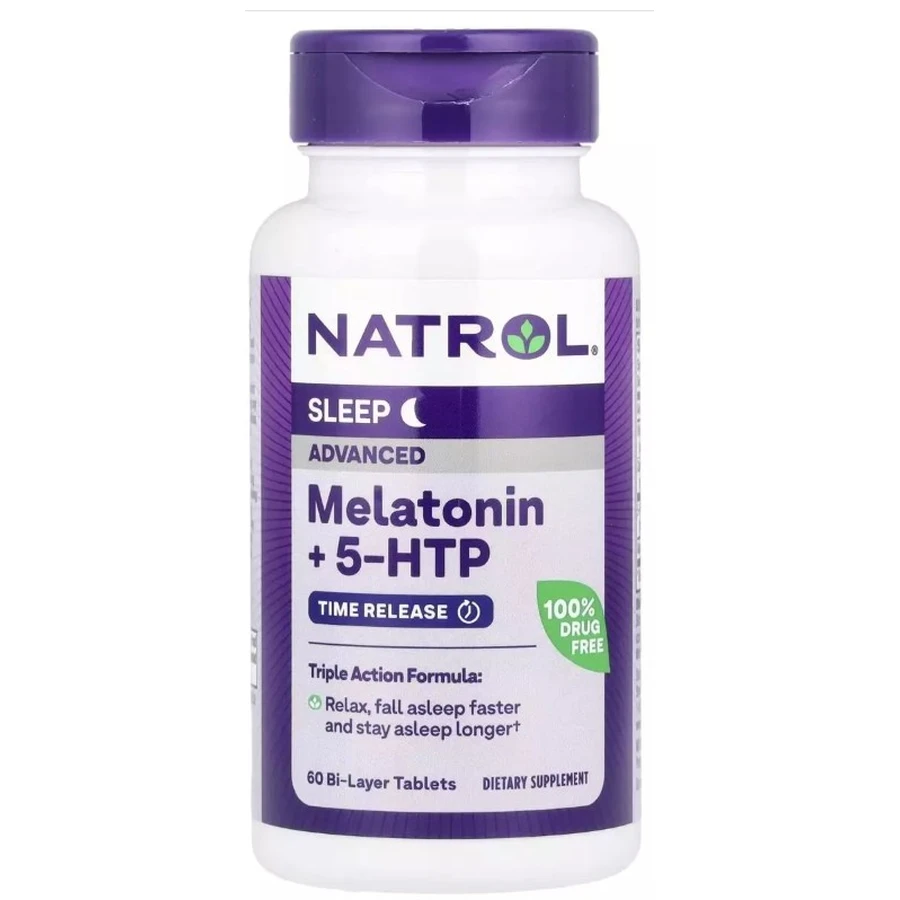 Мелатонін з 5-HTP, покращений сон, Melatonin + 5-HTP, Natrol, 60 таблеток: ціни та характеристики