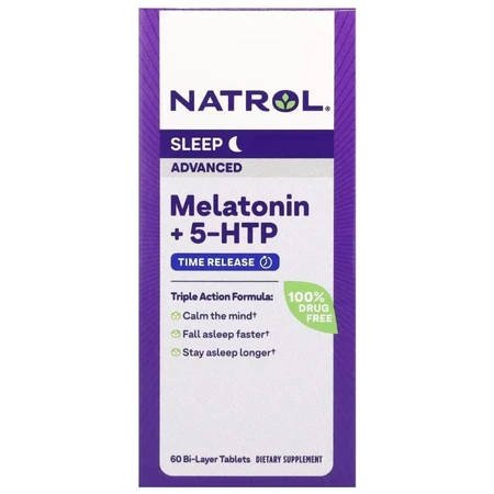 Мелатонін з 5-HTP, покращений сон, Melatonin + 5-HTP, Natrol, 60 таблеток: ціни та характеристики