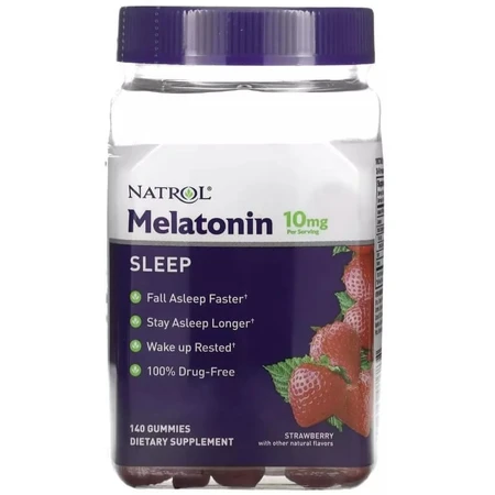 Мелатонін, 10 мг, смак полуниці, Melatonin, Natrol, 140 жувальних цукерок: ціни та характеристики