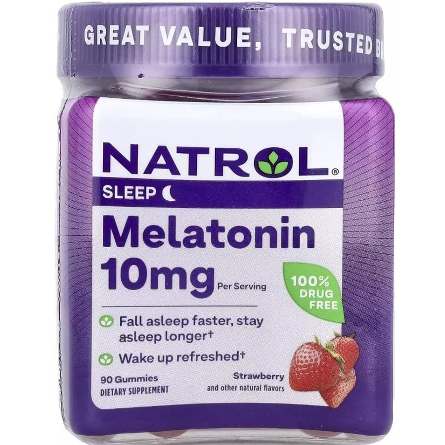 Мелатонин, 10 мг, вкус клубники, Melatonin, Natrol, 90 жевательных конфет: цены и характеристики