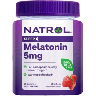 Мелатонін, 5 мг, смак полуниці, Melatonin, Natrol, 60 жувальних таблеток