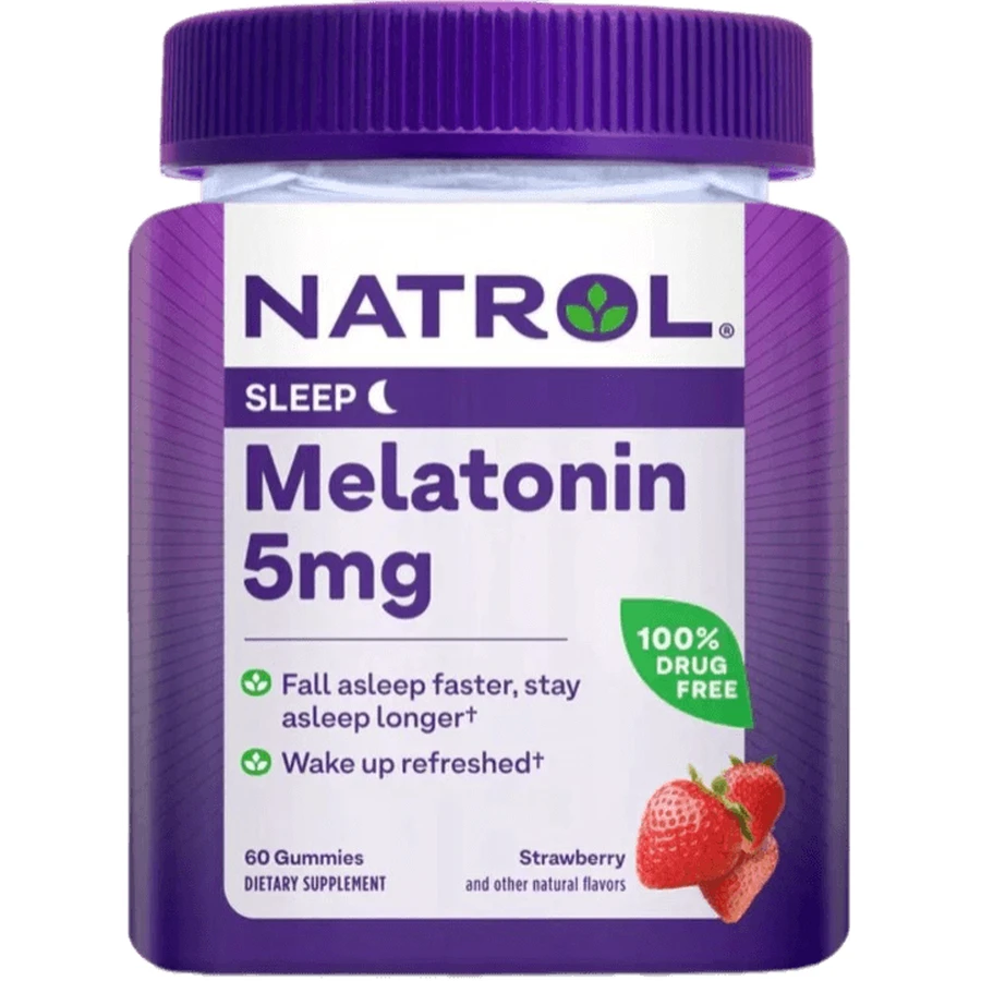 Мелатонін, 5 мг, смак полуниці, Melatonin, Natrol, 60 жувальних таблеток: ціни та характеристики