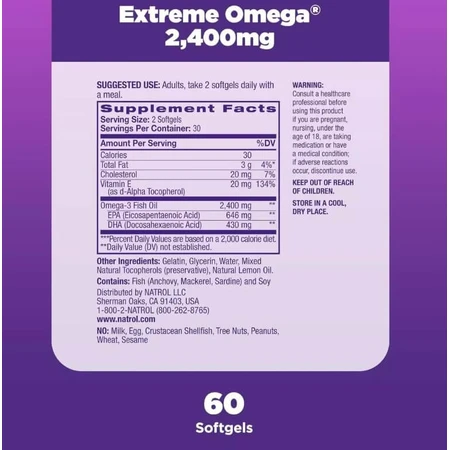 Омега-3, 2400 мг, смак лимона, Extreme Omega, Natrol, 60 капсул: ціни та характеристики
