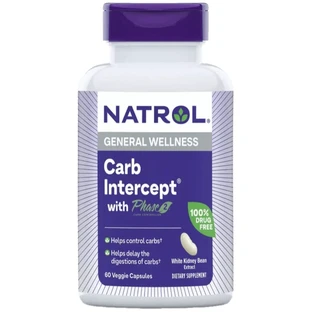 Регулятор вуглеводів, Біла квасоля фаза 2, 1000 мг, Carb Intercept with Phase 2 Carb Controller, Natrol, 60 вегетаріанських капсул