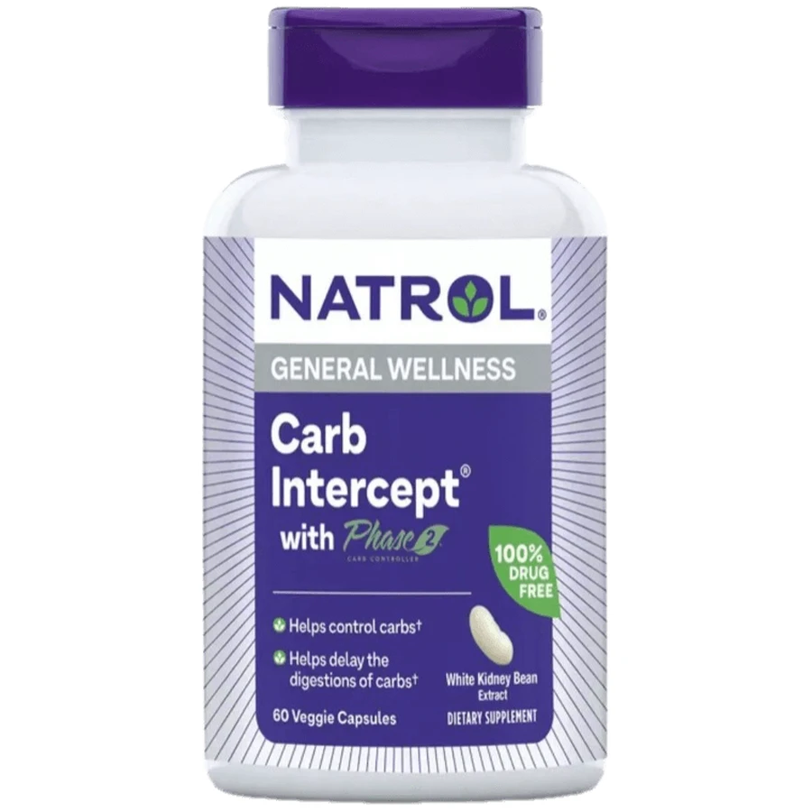 Регулятор вуглеводів, Біла квасоля фаза 2, 1000 мг, Carb Intercept with Phase 2 Carb Controller, Natrol, 60 вегетаріанських капсул: ціни та характеристики