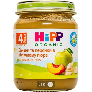 Банани та персики в яблучному пюре hipp 125 г, з 4 міс.