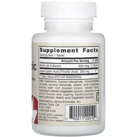 Альфа-Липоевая кислота с биотином, 300 мг, Alpha Lipoic Sustain, Jarrow Formulas, 60 таблеток: цены и характеристики