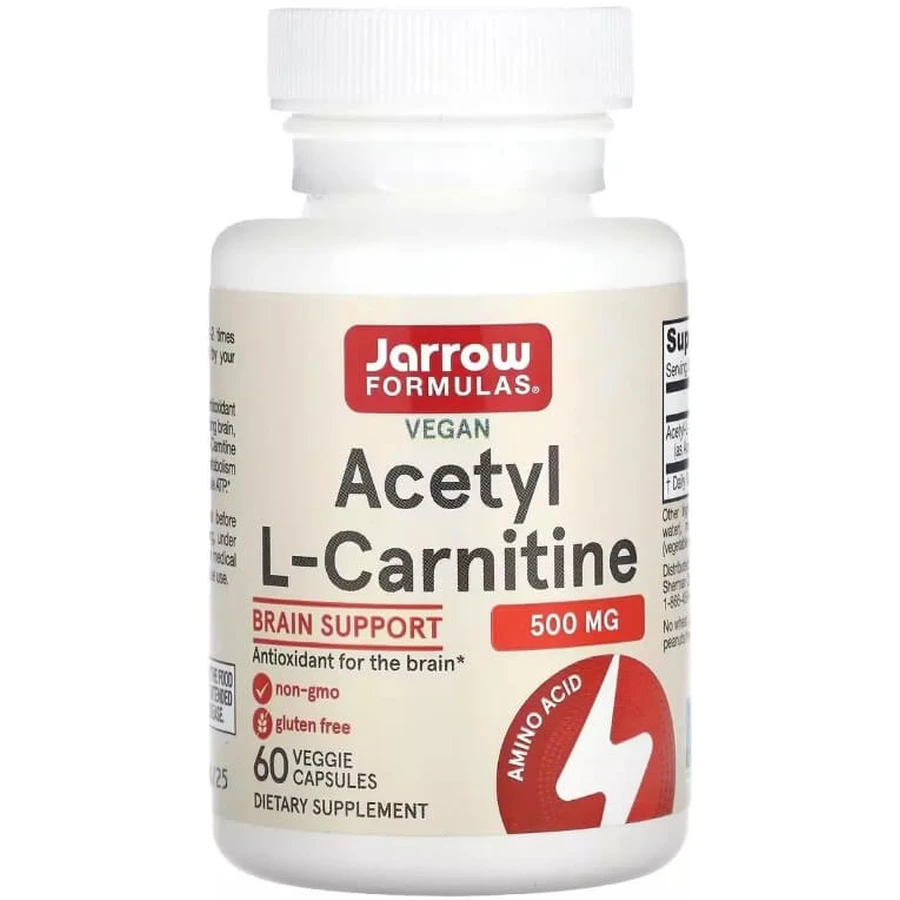 Ацетил L-карнітин, 500 мг, Acetyl L-Carnitine, Jarrow Formulas, 60 вегетаріанських капсул: ціни та характеристики