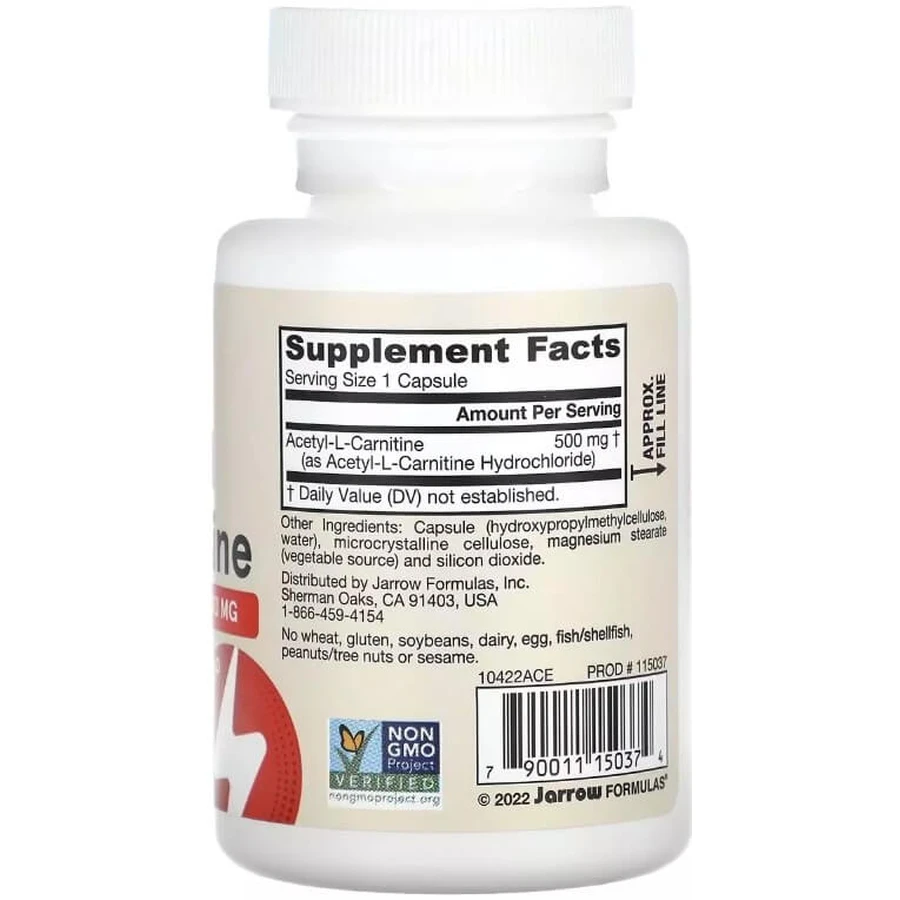 Ацетил L-карнітин, 500 мг, Acetyl L-Carnitine, Jarrow Formulas, 60 вегетаріанських капсул: ціни та характеристики