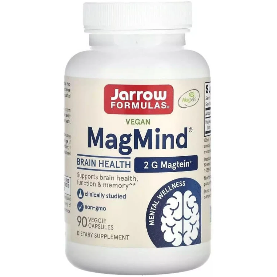 Магний L-треонат, здоровье мозга, Vegan MagMind, Brain Health, Jarrow Formulas, 90 вегетарианских капсул: цены и характеристики