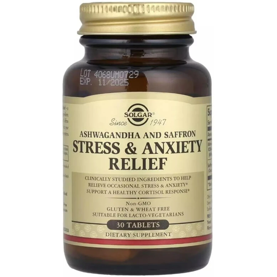 Зняття стресу та тривоги, Stress & Anxiety Relief, Solgar, 30 таблеток: ціни та характеристики