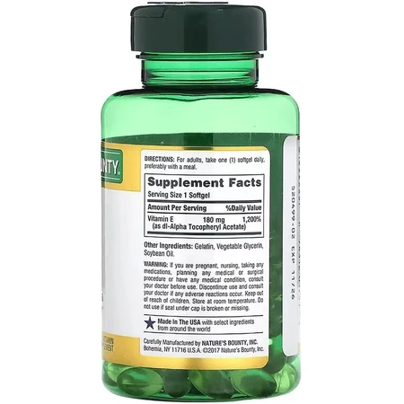 Витамин Е, 180 мг, Vitamin Е, Nature's Bounty, 120 желатиновых капсул: цены и характеристики