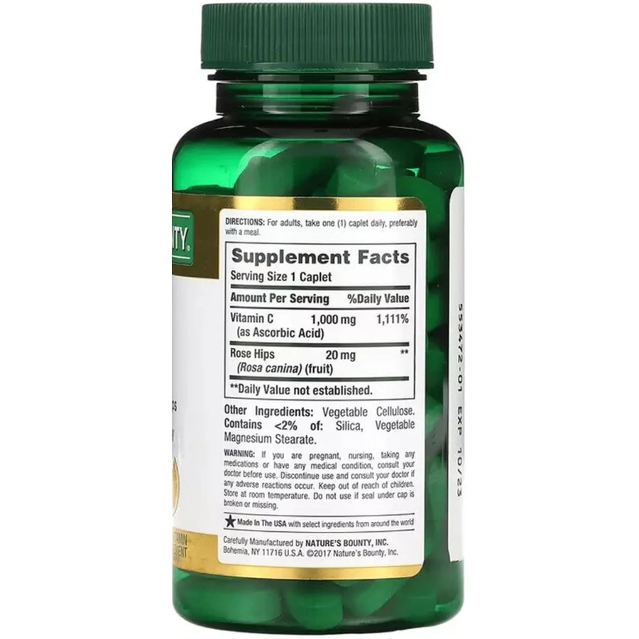 Витамин С с шиповником, 1000 мг, Vitamin C with Rose Hips, Nature's Bounty, 100 каплет: цены и характеристики