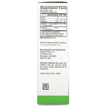 Вітамін D3+K2 у краплях, Vitamin D3+K2 Drops, Seeking Health, 30 мл: ціни та характеристики