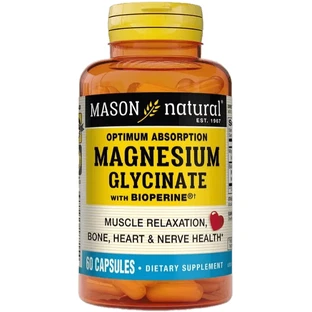 Магнію глицинат з біоперином, 240 мг, Magnesium Glycinate, Mason Natural, 60 капсул