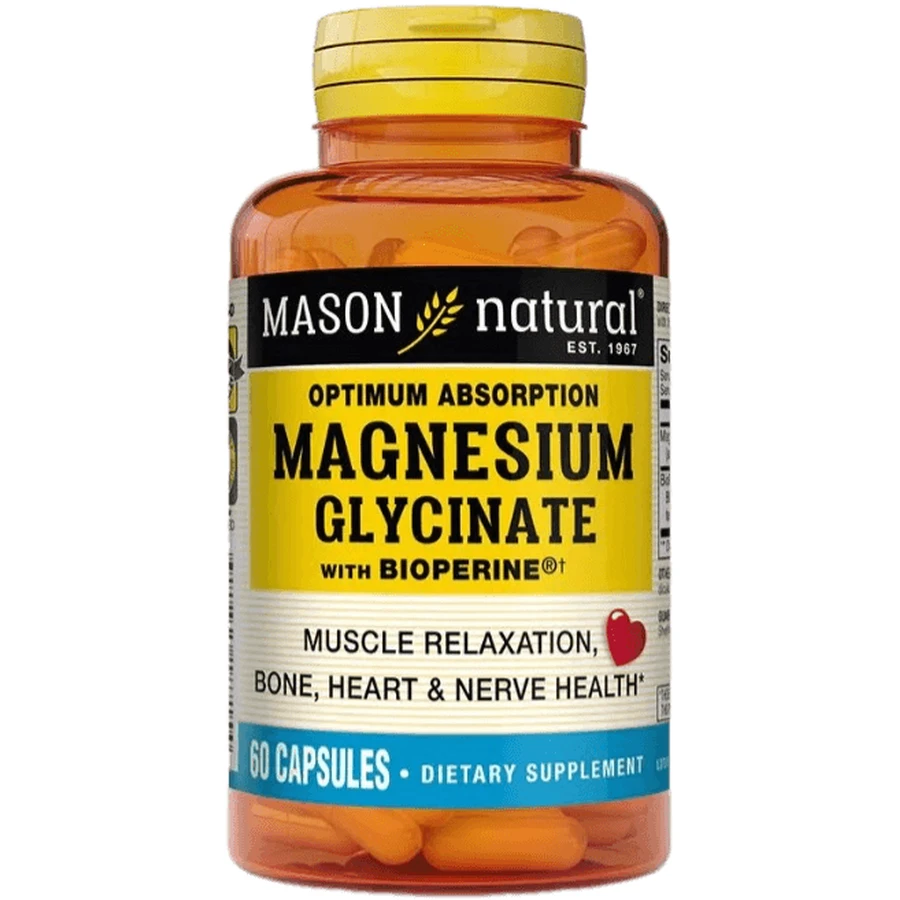 Магнію глицинат з біоперином, 240 мг, Magnesium Glycinate, Mason Natural, 60 капсул: ціни та характеристики