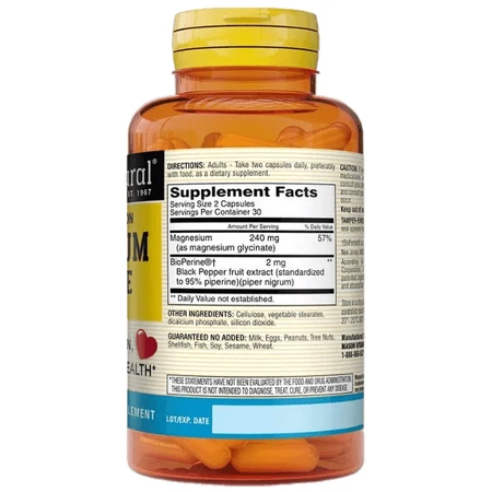 Магнію глицинат з біоперином, 240 мг, Magnesium Glycinate, Mason Natural, 60 капсул: ціни та характеристики