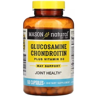 Глюкозамин, хондроитин и витамин D3, Glucosamine Chondroitin Plus Vitamin D3, Mason Natural, 160 капсул