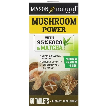 Грибы для Здоровья мозга и клеток, Mushroom Power, Mason Natural, 60 таблеток: цены и характеристики