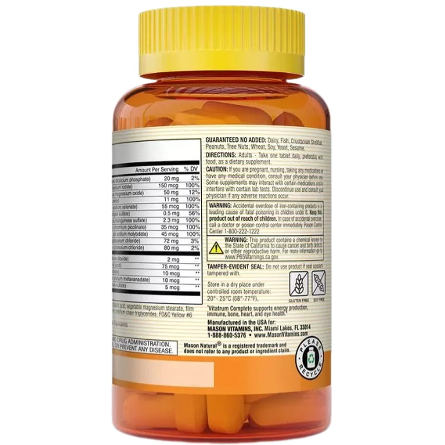 Повний Комплекс Мультивітамінів та Мінералів, Vitatrum Complete Multivitamin & Multimineral, Mason Natural, 30 таблеток: ціни та характеристики