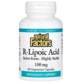 R-липоевая кислота, 100 мг, R-Lipoic Acid+, Natural Factors, 60 вегетарианских капсул