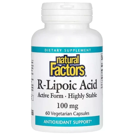 R-ліпоєва кислота, 100 мг, R-Lipoic Acid+, Natural Factors, 60 вегетаріанських капсул: ціни та характеристики