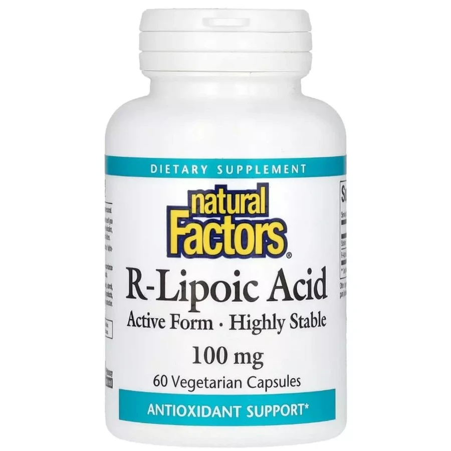 R-ліпоєва кислота, 100 мг, R-Lipoic Acid+, Natural Factors, 60 вегетаріанських капсул: ціни та характеристики