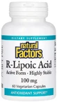 R-ліпоєва кислота, 100 мг, R-Lipoic Acid+, Natural Factors, 60 вегетаріанських капсул