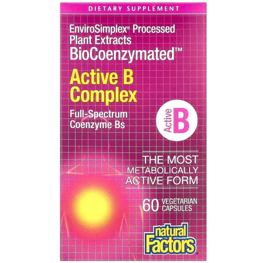 Активный комплекс витаминов B, BioCoenzymated, Active B Complex, Natural Factors, 60 вегетарианских капсул: цены и характеристики
