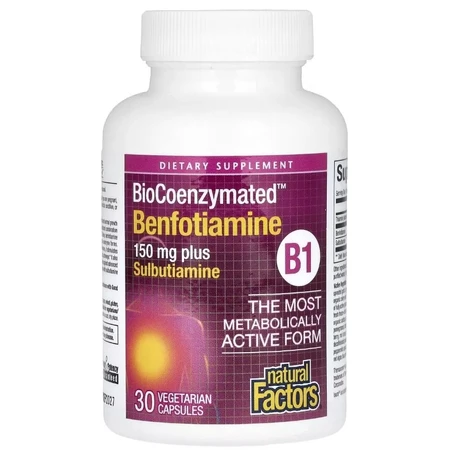 Бенфотіамін та сульбутіамін, BioCoenzymated, Benfotiamine plus Sulbutiamine, Natural Factors, 30 вегетаріанських капсул: ціни та характеристики