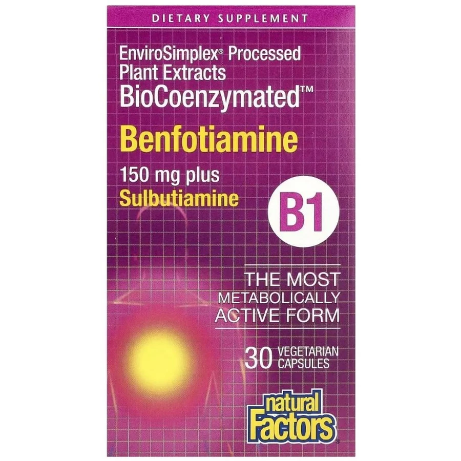 Бенфотіамін та сульбутіамін, BioCoenzymated, Benfotiamine plus Sulbutiamine, Natural Factors, 30 вегетаріанських капсул: ціни та характеристики