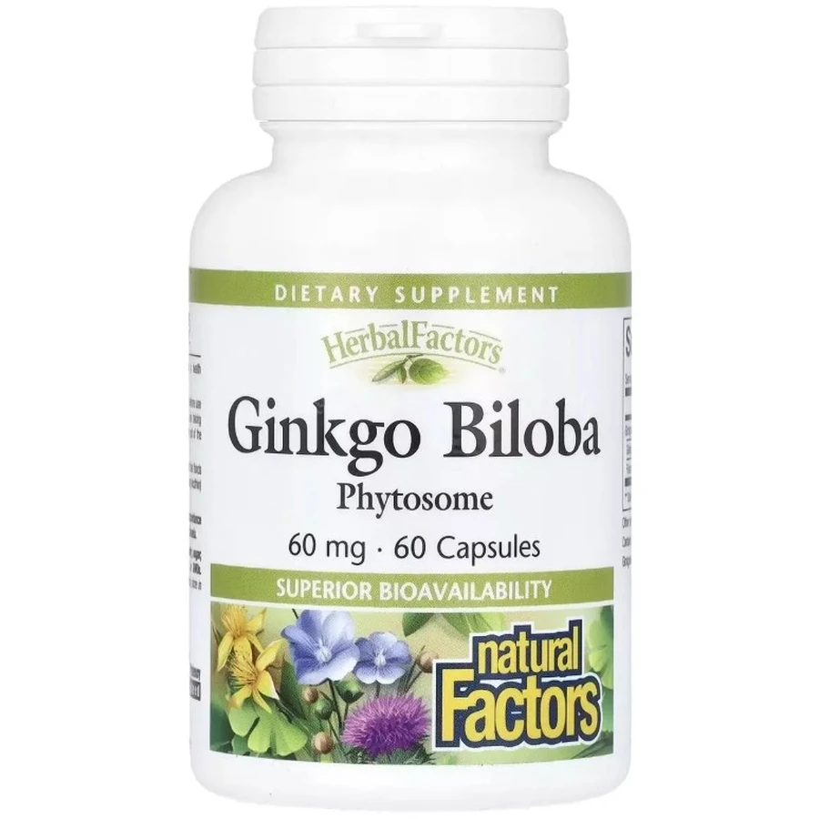 Гінкго Білоба, фітосоми, 60 мг, Ginkgo Biloba, Phytosome, Natural Factors, 60 капсул: ціни та характеристики