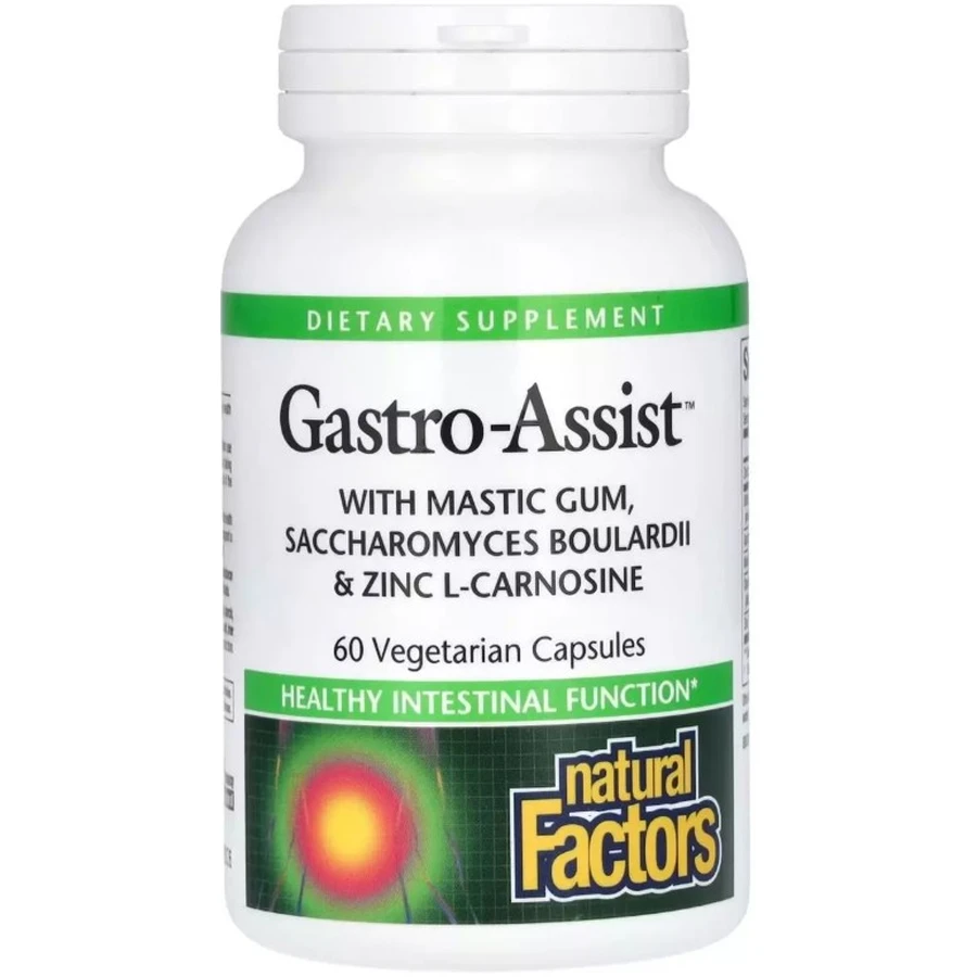 Здоров'я шлунка та кишечника, Gastro-Assist with Mastic Gum, Saccharomyces Boulardii & Zinc L-Carnosine, Natural Factors, 60 вегетаріанських капсул: ціни та характеристики