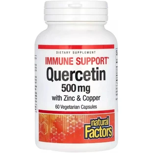 Кверцитин с цинком и медью, 500 мг, Quercetin with Zinc & Copper, Natural Factors, 60 вегетарианских капсул