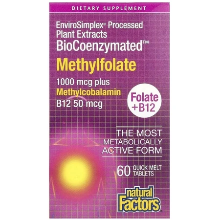 Метилфолат, 1000 мкг, BioCoenzymated, Methylfolate, Natural Factors, 60 таблеток: цены и характеристики