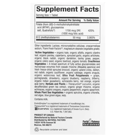Метилфолат, 1000 мкг, BioCoenzymated, Methylfolate, Natural Factors, 60 таблеток: цены и характеристики