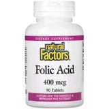 Фолієва кислота, 400 мкг, Folic Acid, Natural Factors, 90 таблеток