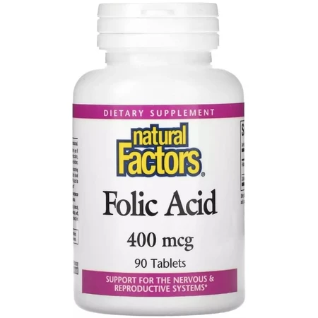 Фолиевая кислота, 400 мкг, Folic Acid, Natural Factors, 90 таблеток: цены и характеристики