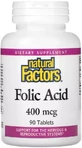 Фолиевая кислота, 400 мкг, Folic Acid, Natural Factors, 90 таблеток